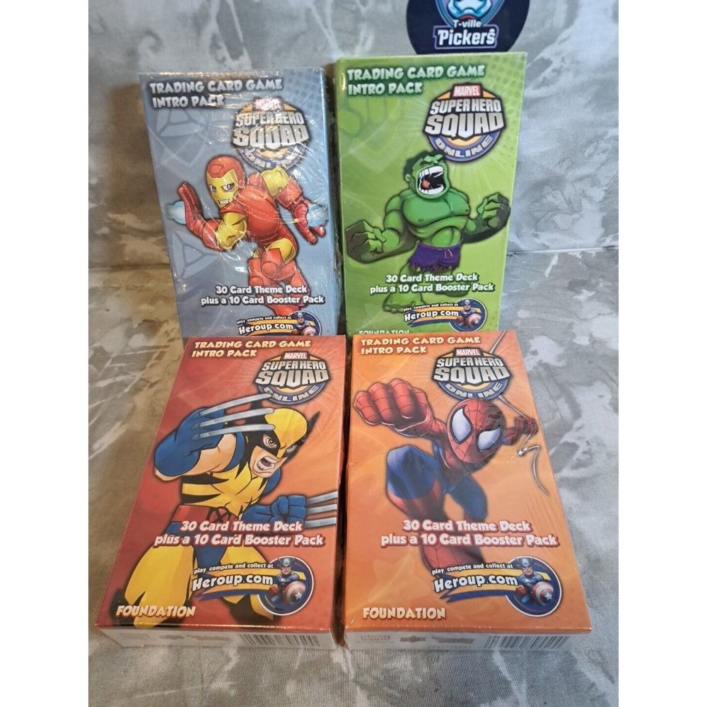 All 4-Marvel Super Hero Squad Cards Hulk, Iron Man, Spiderman, Wolverine